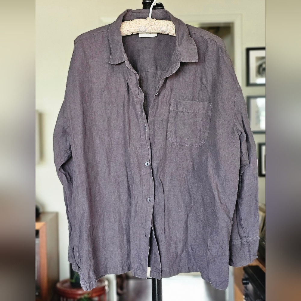 Parachute Women's Charcoal Gray Linen Button Down Shirt